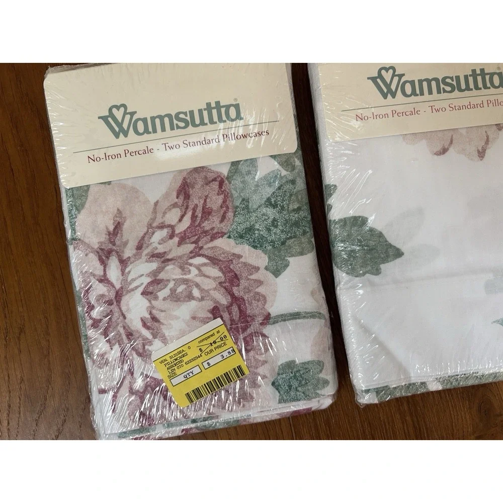 4 Vintage Wamsutta Pillowcases Standard Pink Green Floral No-Iron NEW 180 TC